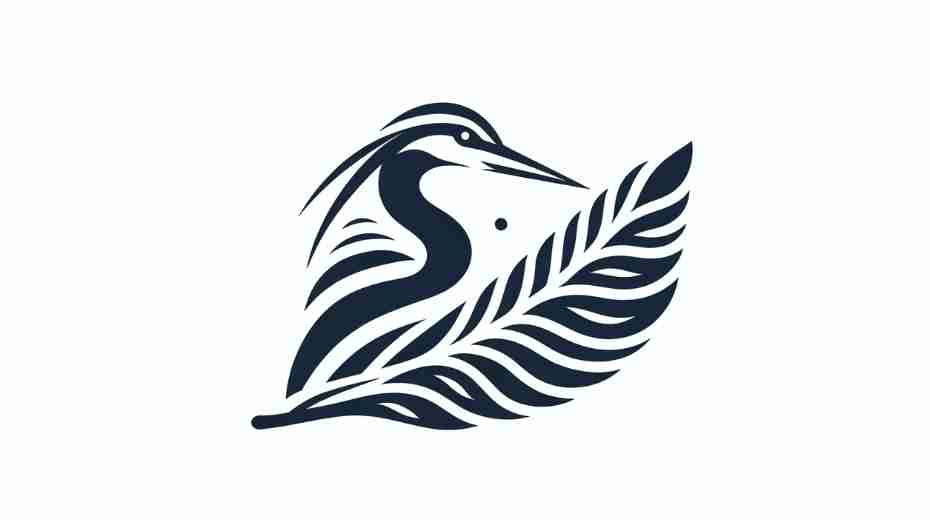 A modern brand logo featuring a stylized heron feather, showcasing elegance and innovation, symbolizing contemporary brand identity.