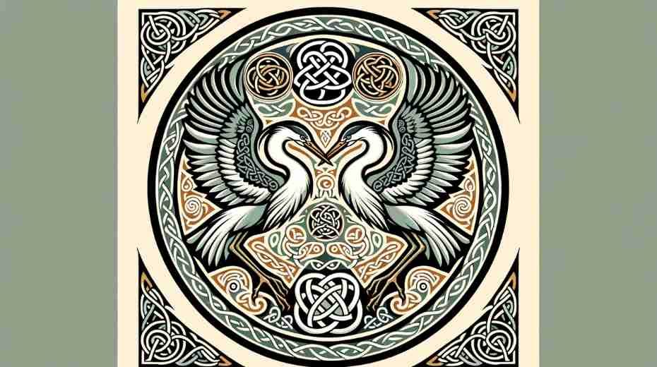 Celtic art depicting herons, featuring traditional Celtic designs and symbolism in a harmonious composition.