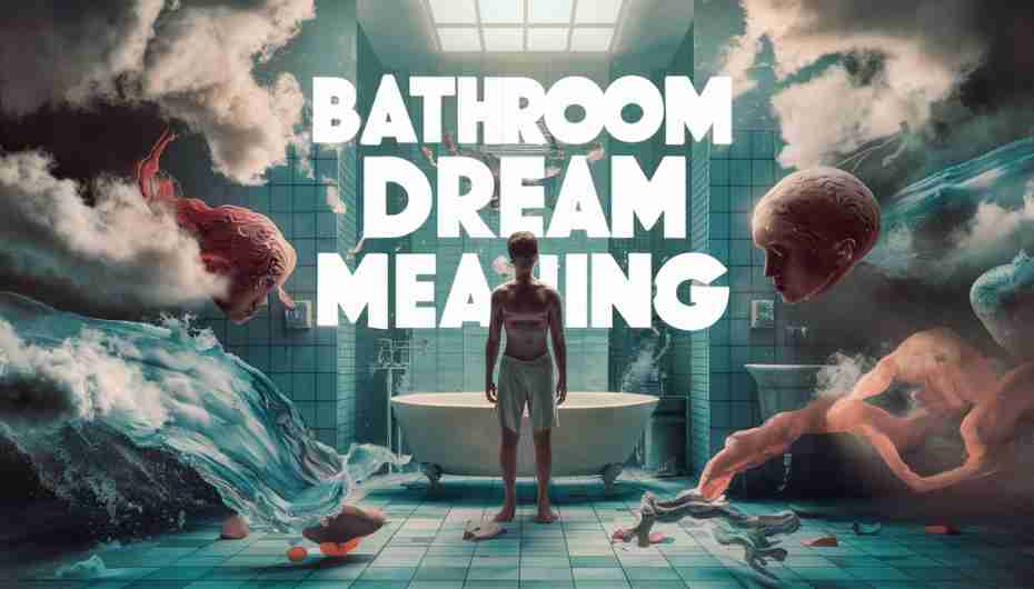 Surreal bathroom dream scene with melting features and symbolic elements