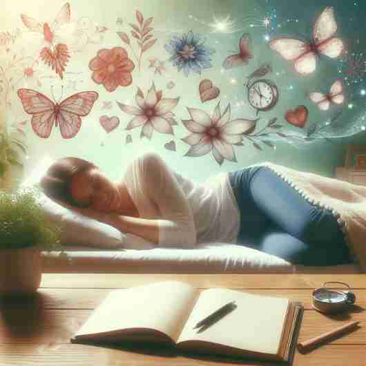 Serene illustration of a person sleeping peacefully, with positive symbols for coping with teeth dreams.