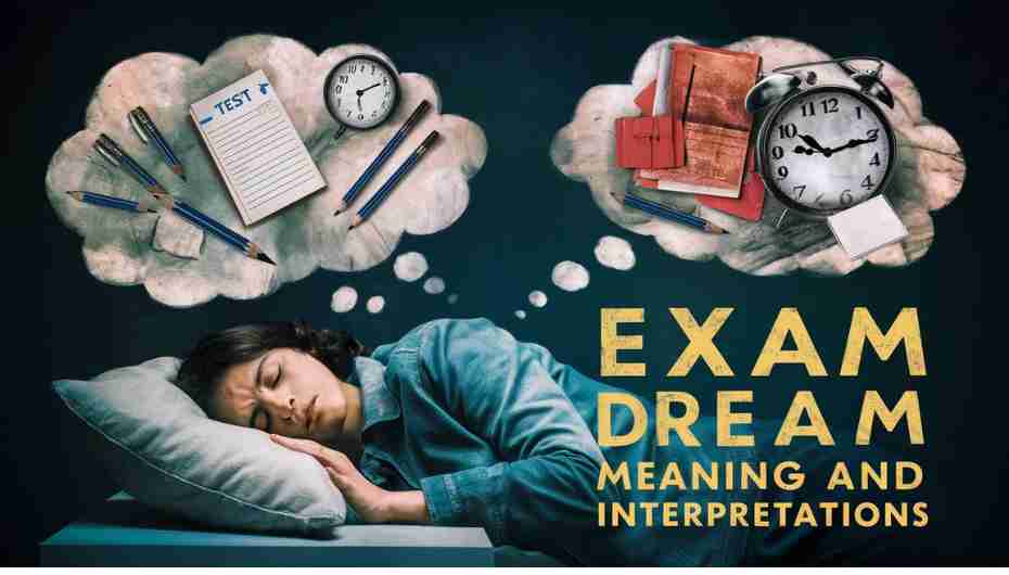 Surreal image illustrating the meaning and interpretations of exam dreams Title: Visual representation of exam dream meaning and interpretations