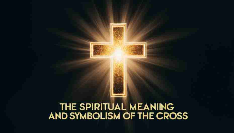 A glowing golden cross radiating light in a dark starry night sky, symbolizing the spiritual meaning of the cross as a source of warmth, comfort and hope amidst darkness.