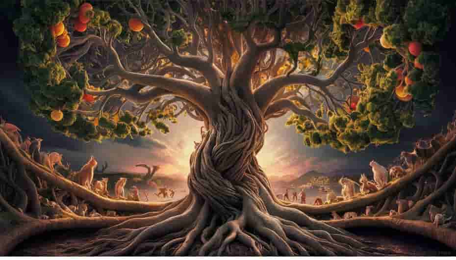 A vibrant illustration of the Tree of Life, a sacred symbol found across cultures representing the interconnectedness of all life.
