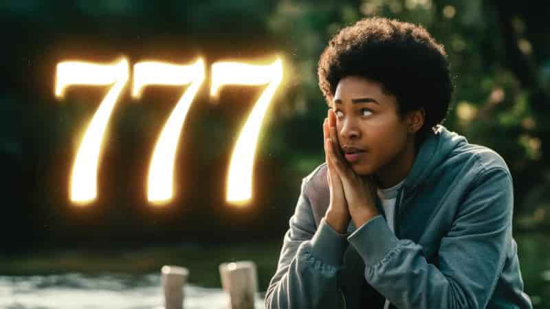 What to do when you see an angel number with a person reflecting and a glowing number sequence 777 in the background