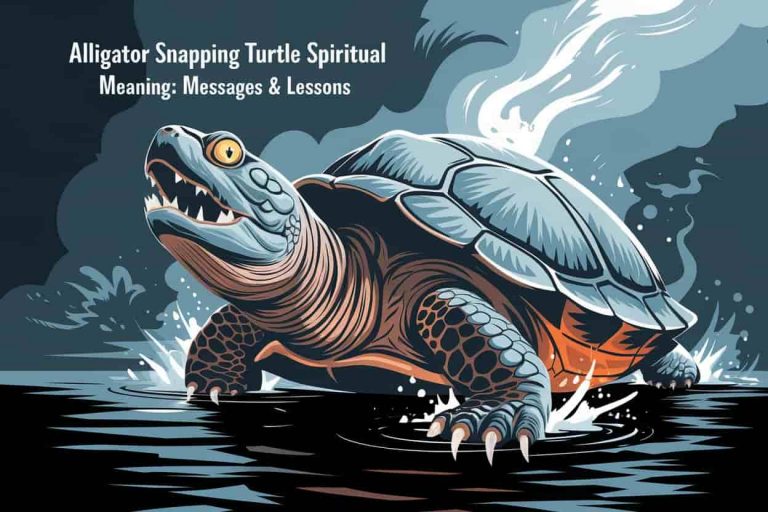 An ancient alligator snapping turtle emerging from misty waters, symbolizing its role as a spiritual guide with mystical energy surrounding it.