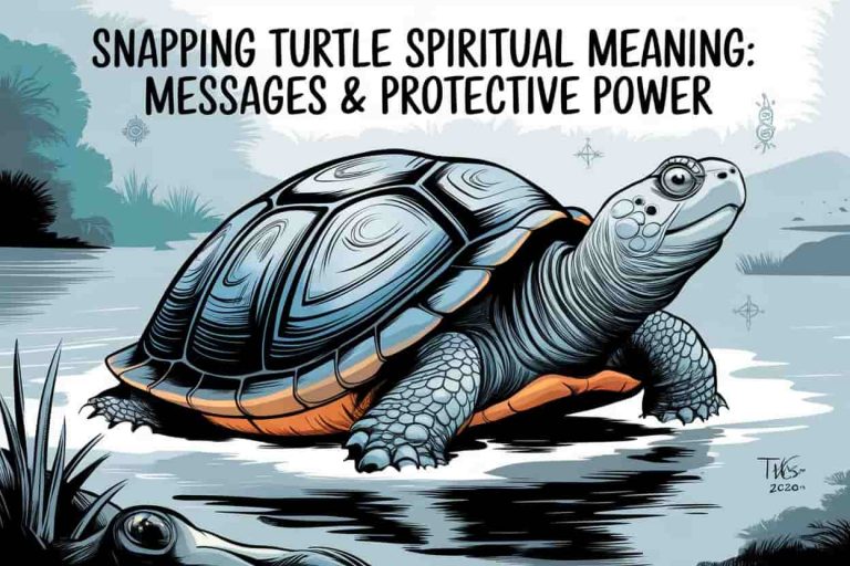 A majestic snapping turtle emerging from misty waters, symbolizing spiritual wisdom and resilience, with ancient symbols etched on its shell representing protection and endurance.