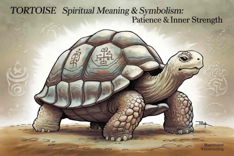 A majestic tortoise with intricate spiritual symbols etched on its shell, representing wisdom and ancient symbolism in nature.