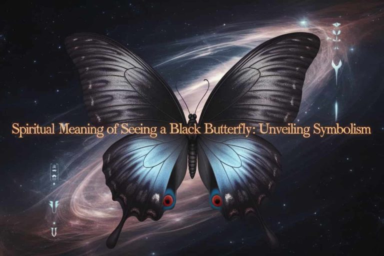 A mesmerizing 3D render of a black butterfly with cosmic patterns on its wings, emerging from a swirling spiritual background with the article title prominently displayed.