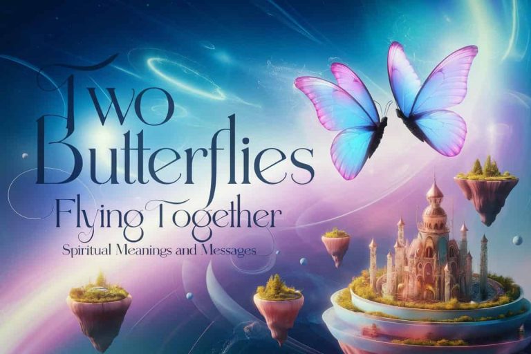Two luminous butterflies flying in sync against a cosmic background, with the title "Two Butterflies Flying Together: Spiritual Meanings and Messages" prominently displayed.